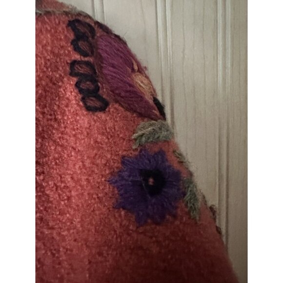 Icelandic Design Full Zip Long SLeeve Orange Floral Wool Jacket Women's Size S - Picture 3 of 7